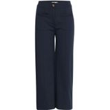 Ichi - Broeken - Blauw - Hoge Taille - Cropped Lengte - Straight-Leg Snit