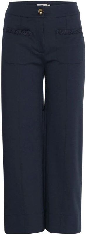 Ichi - Broeken - Blauw - Hoge Taille - Cropped Lengte - Straight-Leg Snit
