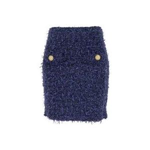 Balmain Tweed Korte Rok , Blue , Dames , Maat: M