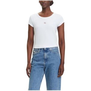 Calvin Klein Jeans, Dames, Tops, Wit, Maat: M Katoen,