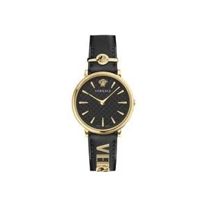 Versace V-Circle Leren Horloge Zwart Goud , Black , Dames , Maat: ONE Size