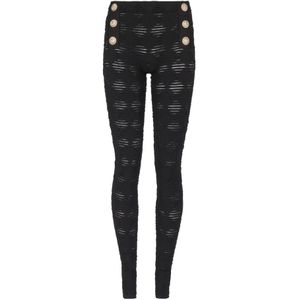Balmain Diamond gebreide leggings met 6 knopen , Black , Dames , Maat: M