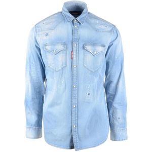 Dsquared2, Heren, Overhemden, Blauw, Maat: S Katoen,