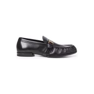 Tod's Zwarte platte schoenen met gouden logo , Black , Heren , Maat: 44 EU