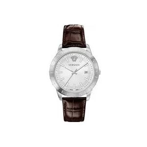 Versace Elegant Swiss Made Leather Strap Watch , Gray , Heren , Maat: ONE Size