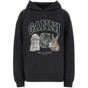Ganni, Dames, Sweatshirts & Hoodies, Grijs, Maat: 2Xs/Xs Katoen,