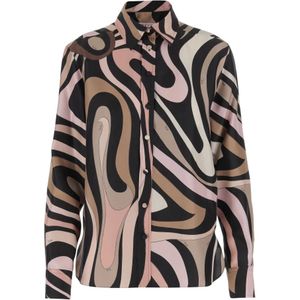 Emilio Pucci - Blouse - Veelkleurig - Zijden Marmeren Print - Klassieke Kraag