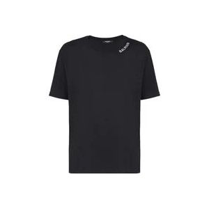 Balmain T-shirt met borduursel op de halslijn , Black , Heren , Maat: M