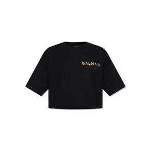 Balmain Crop oversized T-shirt , Black , Dames , Maat: M