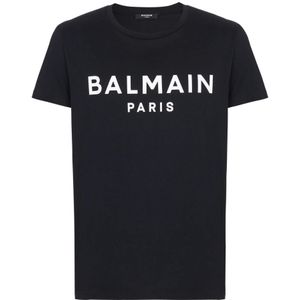 Balmain Gedrukt Paris T-shirt met korte mouwen , Black , Heren , Maat: M