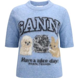 Ganni - Ronde-hals Knitwear - Lichtblauw - Dames