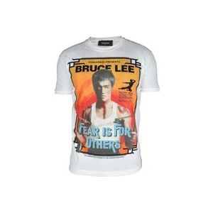 Dsquared2 Bruce Lee Illustratie Wit T-Shirt , White , Heren , Maat: S