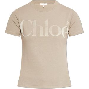 Chloé, Dames, Tops, Beige, Maat: S Katoen,