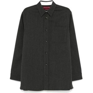 Gucci, Heren, Overhemden, Grijs, Maat: XL Wol,