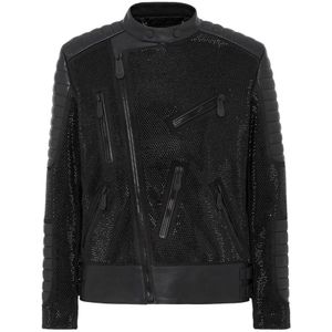 Philipp Plein, Heren, Jassen, Zwart, Maat: L Leer,