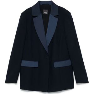 Marina Rinaldi, Dames, Jassen, Blauw, Maat: XL Leer,