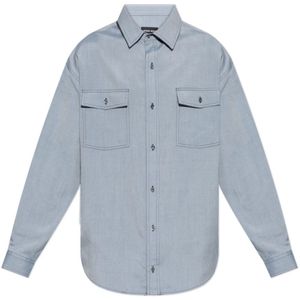 Giorgio Armani, Heren, Overhemden, Blauw, Maat: 2XL Zijde,