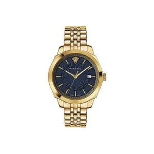 Versace Klassiek Goud Staal Blauw Wijzerplaat Horloge , Yellow , Heren , Maat: ONE Size