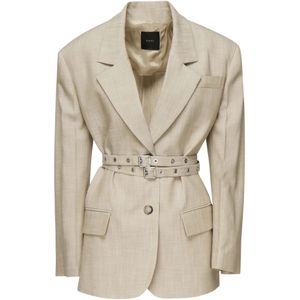Pinko - Blazer - Beige - Canvas - Taille met Riem - Knoopsluiting