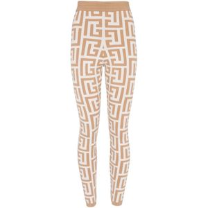 Balmain Gebreide leggings met maxi-monogram , Beige , Dames , Maat: M