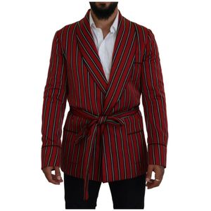 Dolce & Gabbana - Rode Gestreepte Lange Badjas - Heren - Polyester - Met Ceintuur