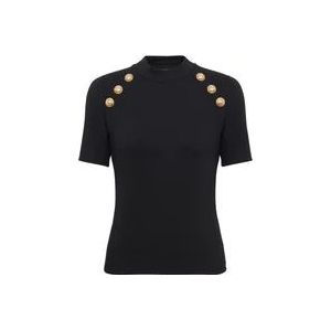 Balmain 6-knopen gebreid T-shirt , Black , Dames , Maat: XS