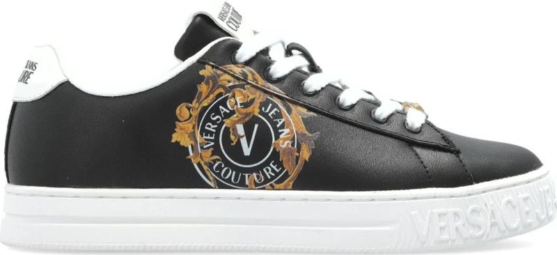 Versace Jeans Couture - Sportschoenen - Zwart - Dames - Leer - Met Gedrukt Logo