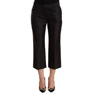 Dolce & Gabbana - Zijden Wijduitlopende Cropped Broek - Zwart