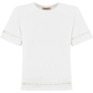 Twinset Geborduurd katoenen T-shirt en Polo , White , Dames , Maat: 2XS