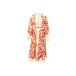 Zimmermann Rood/Paars Bloemen Linnen Maxi Jurk , Multicolor , Dames , Maat: XS