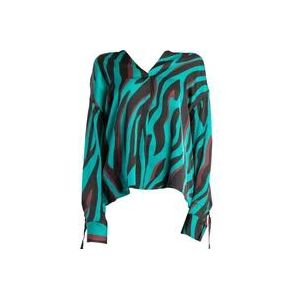 Pinko Psychedelische Zebra Print Satijnen Blouse , Blue , Dames , Maat: L