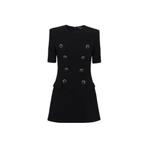 Balmain 8-knoop crepe jurk , Black , Dames , Maat: XS