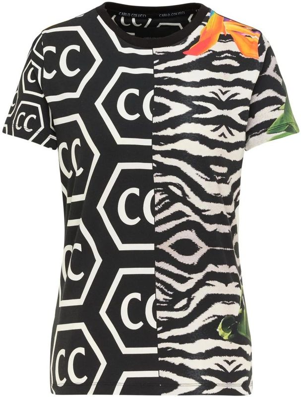 Carlo Colucci - Dames T-shirt - Zwart - Veelzijdig met Tropische Artworks
