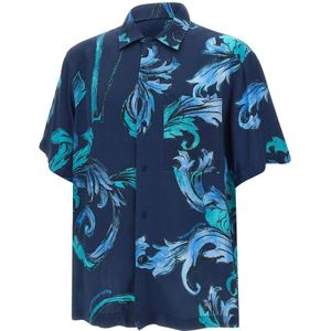 Versace Jeans Couture - Herenshirt - Blauw Teal - Viscose - Korte Mouwen