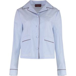 Gucci, Dames, Blouses & Shirts, Blauw, Maat: 2XS Katoen,