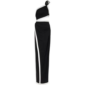 Balmain Asymmetrische jurk met rozen detail , Black , Dames , Maat: L