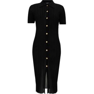 Versace Geribbeld Overhemdjurk , Black , Dames , Maat: L