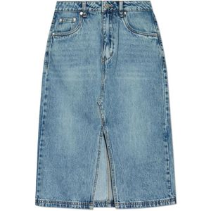 Gestuz - ROK MET EEN Split - Blauw - Katoen