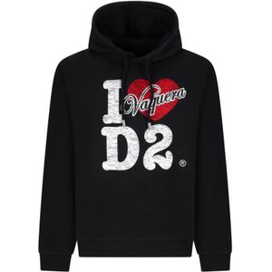 Dsquared2, Heren, Sweatshirts & Hoodies, Zwart, Maat: L