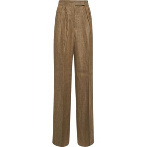 Max Mara, Dames, Broeken, Bruin, Maat: S Linnen,