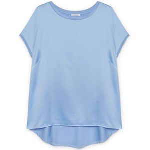 Fiorella Rubino, Dames, Blouses & Shirts, Blauw, Maat: M Satijn,