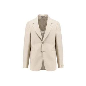 Fendi Beige Blazer Klassieke Revers Twee Knopen , Beige , Heren , Maat: L