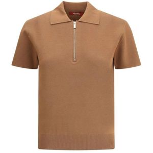 Max Mara - Teti Zip Polo Shirt - Bruin - Viscose - Korte Mouwen