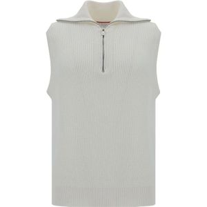 Brunello Cucinelli - Vest - Grijs - Katoen - Mouwloos met Hoge Kraag en Halve Rits
