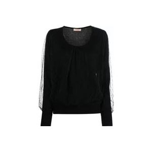 Twinset Zwarte Tule-Overlay Sweaters , Black , Dames , Maat: L