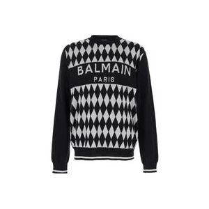 Balmain Diamant Jacquard Crewneck Sweater Zwart , Black , Heren , Maat: M