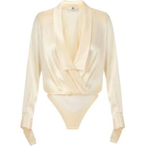 Elisabetta Franchi, Dames, Tops, Beige, Maat: XS Satijn,