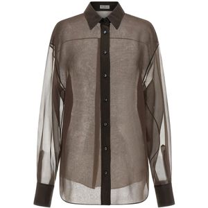 Brunello Cucinelli, Dames, Blouses & Shirts, Bruin, Maat: L Zijde,