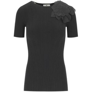 Elisabetta Franchi, Dames, Tops, Zwart, Maat: XL Zijde,