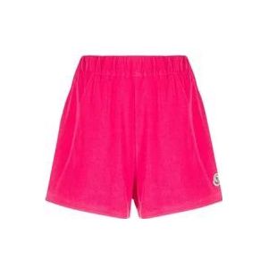 Moncler Verpletterde Fluweel Roze Logo Patch Shorts , Pink , Dames , Maat: M